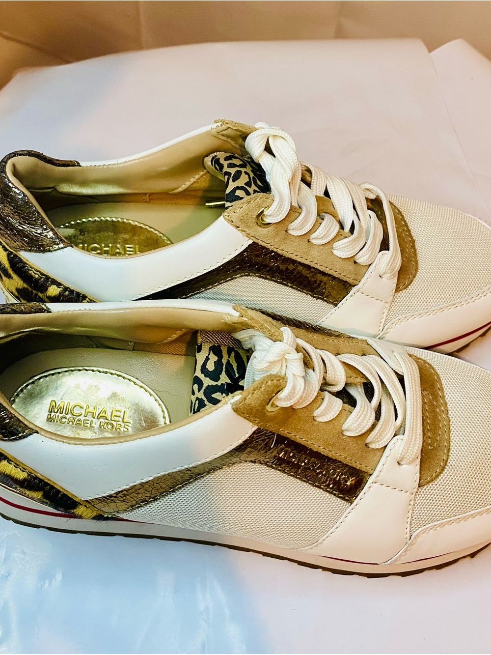 MICHAEL Michael Kors White, Tan & Leopard Accent Girls Big Kid Sneakers - Picture 5 of 10